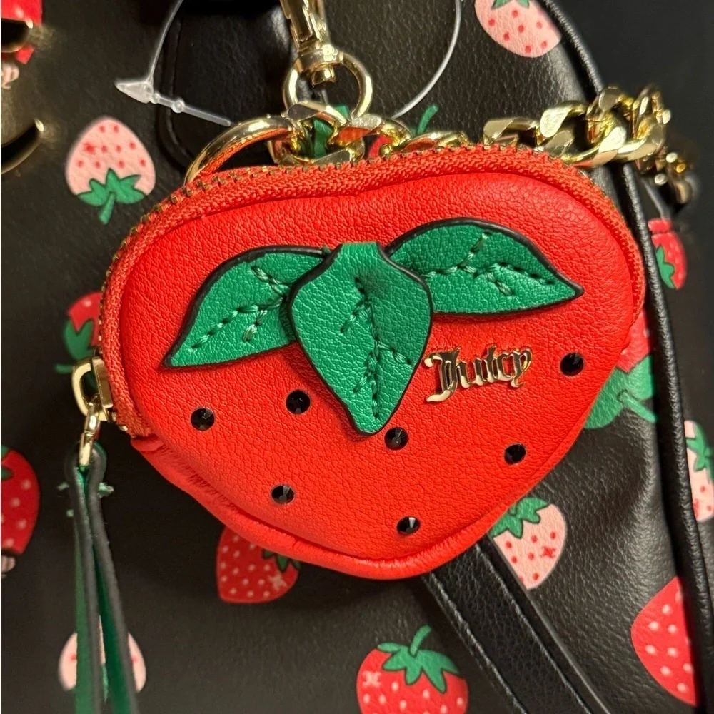 Juicy Couture Sweet N Juicy Strawberry Bowler Bag Black With Coin Pouch NWT